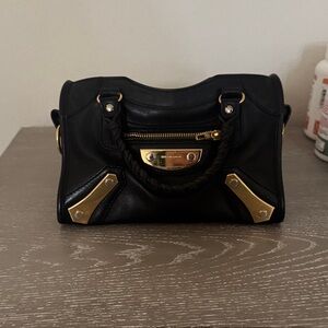 Balenciaga Black Satchel with Gold Accents